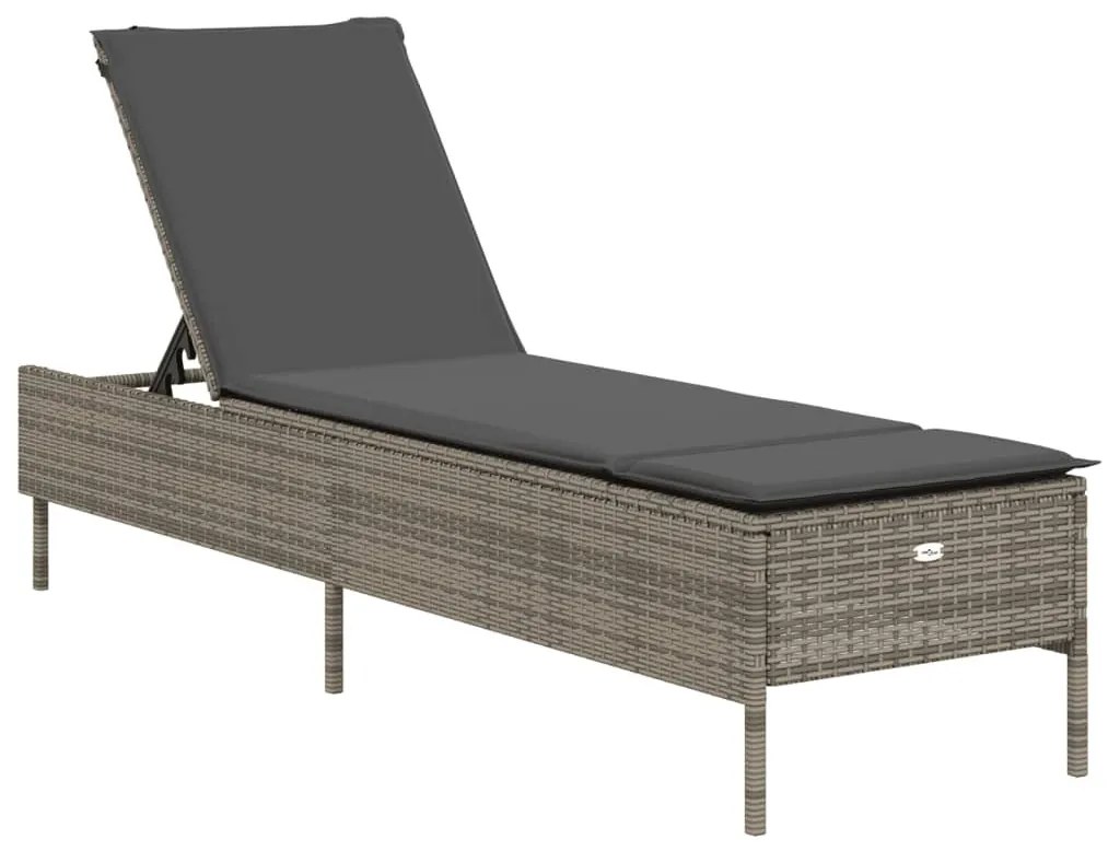 Szürke polyrattan napozóágy párnával