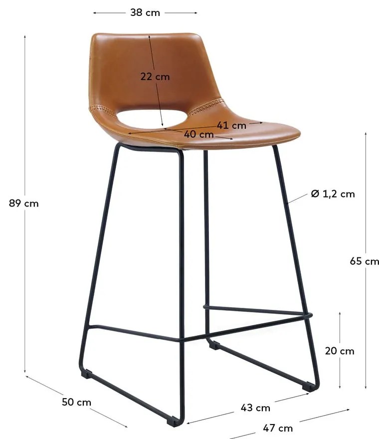 Konyakbarna bőrutánzat bárszék (ülésmagasság 65 cm) Zahara – Kave Home