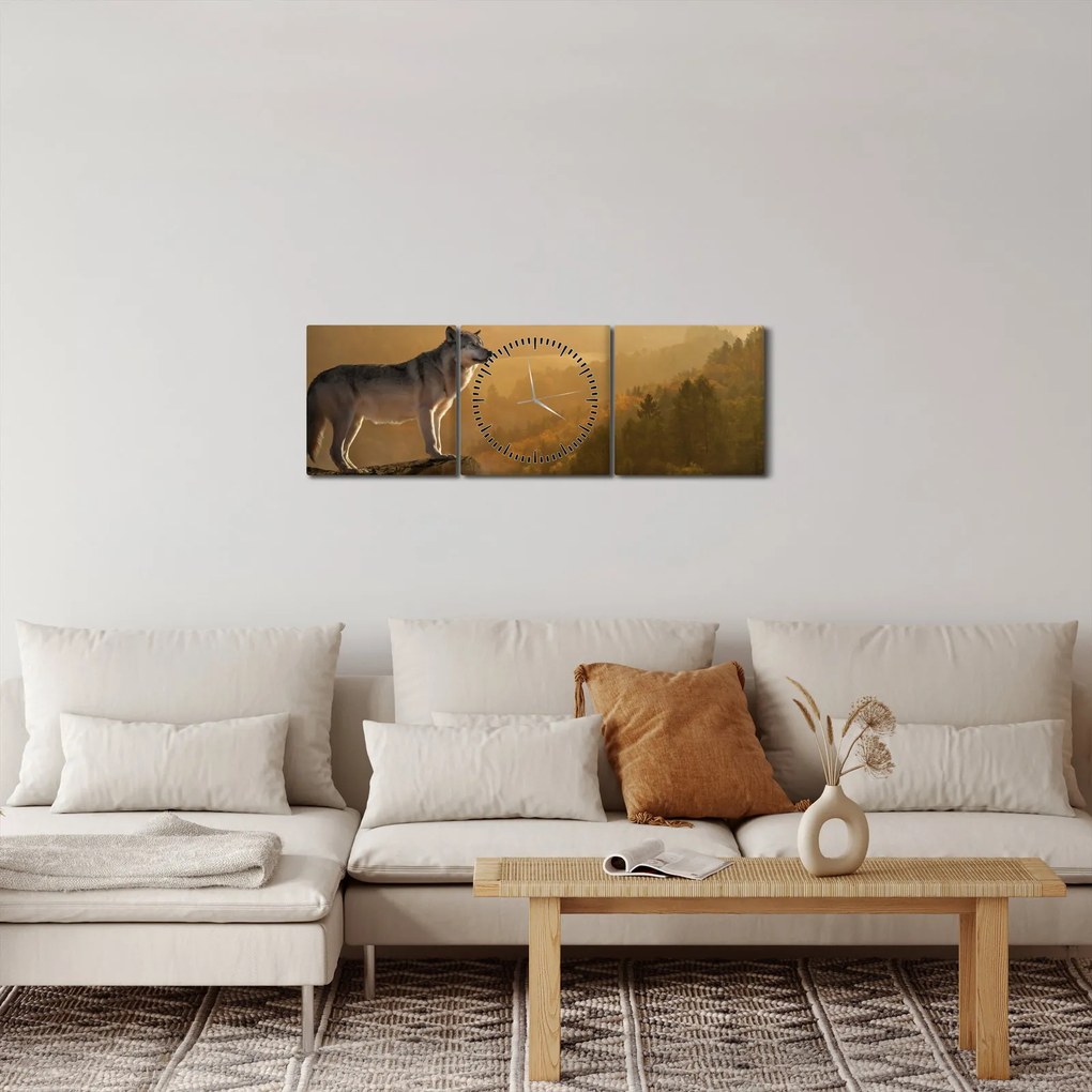 Egy farkas képe a sziklán (órával) (90x30 cm)
