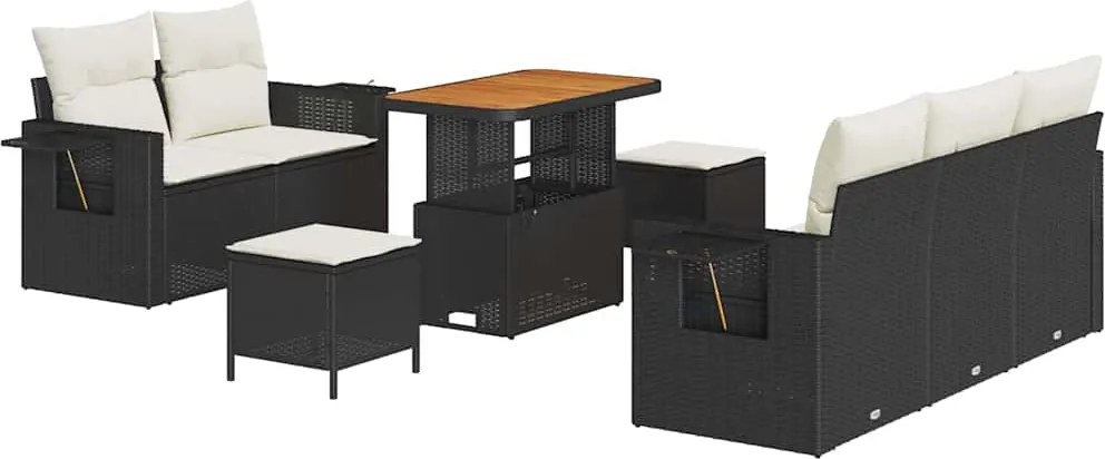vidaXL Kerti Kanapé Szett párnával 8 pcs Fekete polirattan