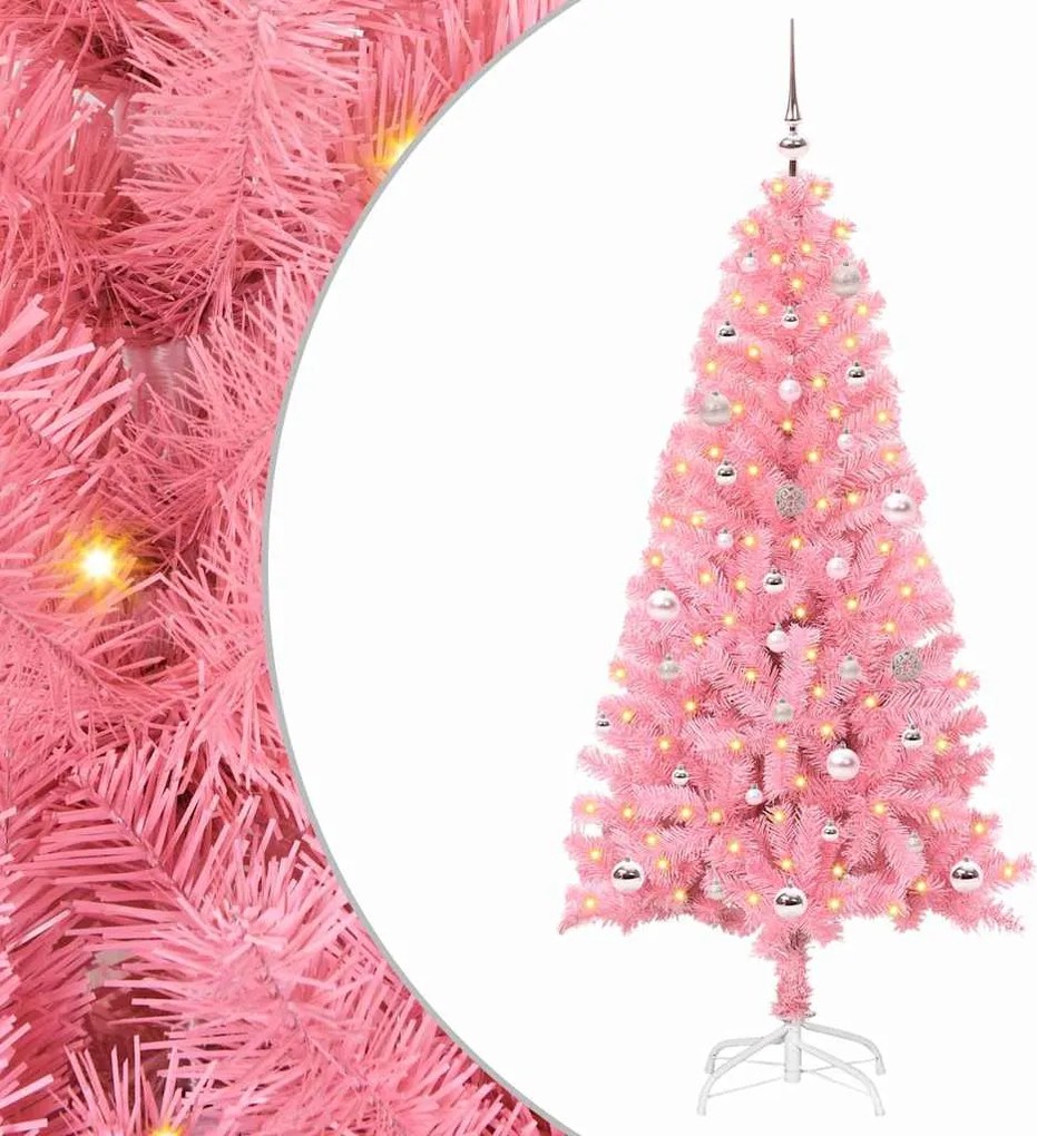 vidaXL Karácsonyfa 150 LED-del állvánnyal Rózsaszín 150 cm PVC