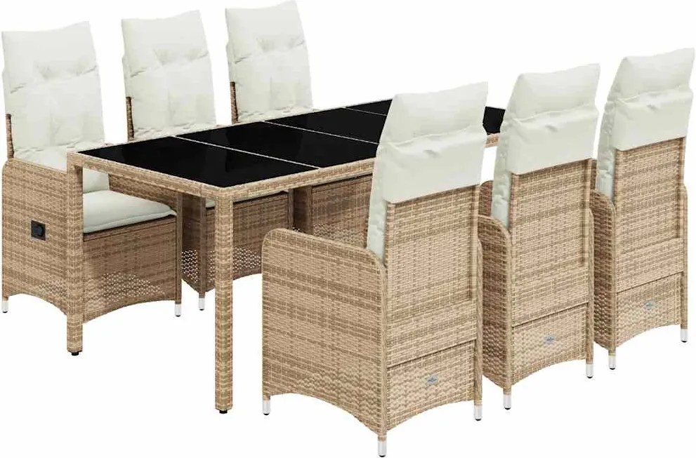 vidaXL 7 részes bézs polyrattan kerti bisztrógarnitúra párnákkal