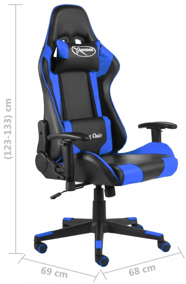 kék PVC forgó gamer szék