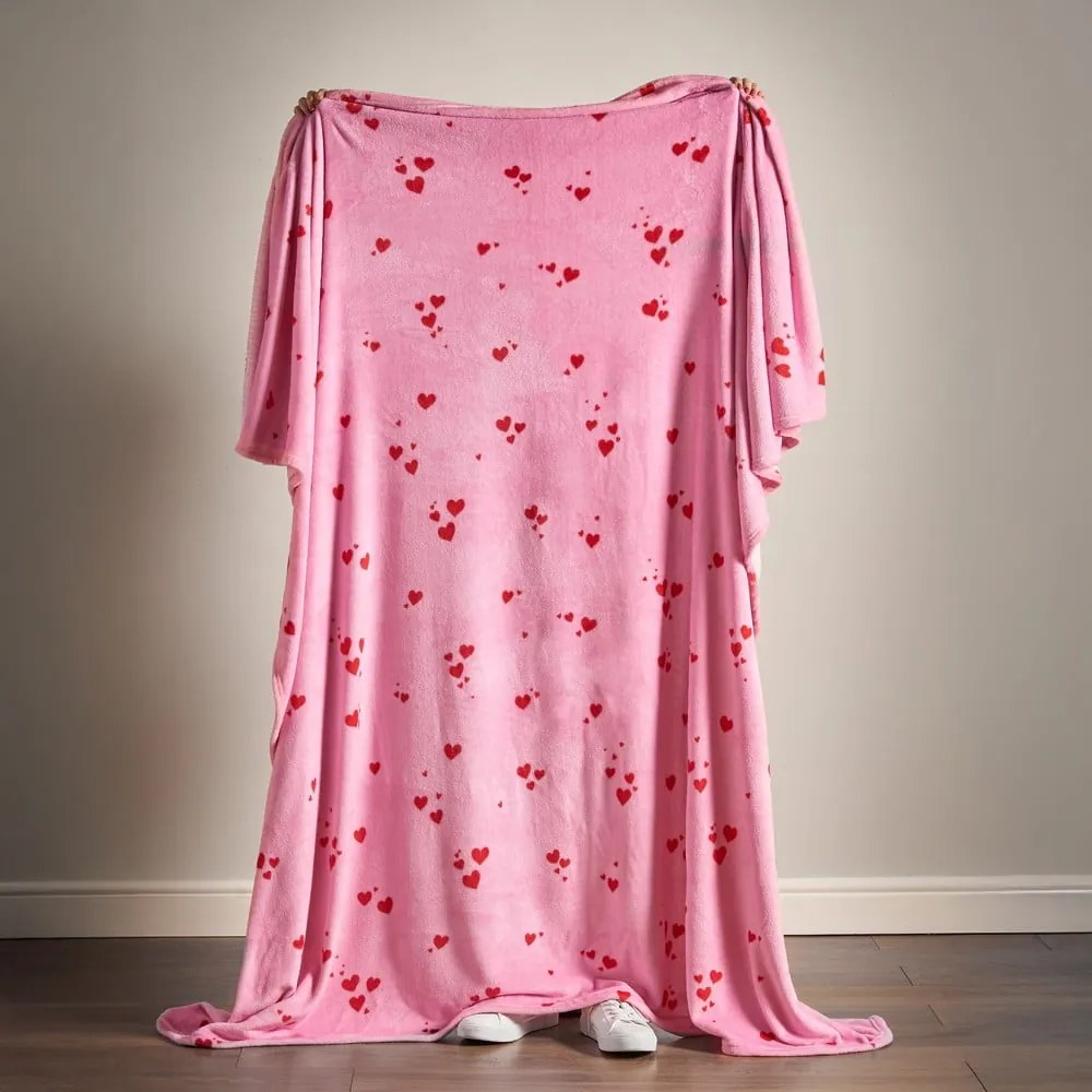 Rózsaszín fleece takaró 200x240 cm Heart – Catherine Lansfield