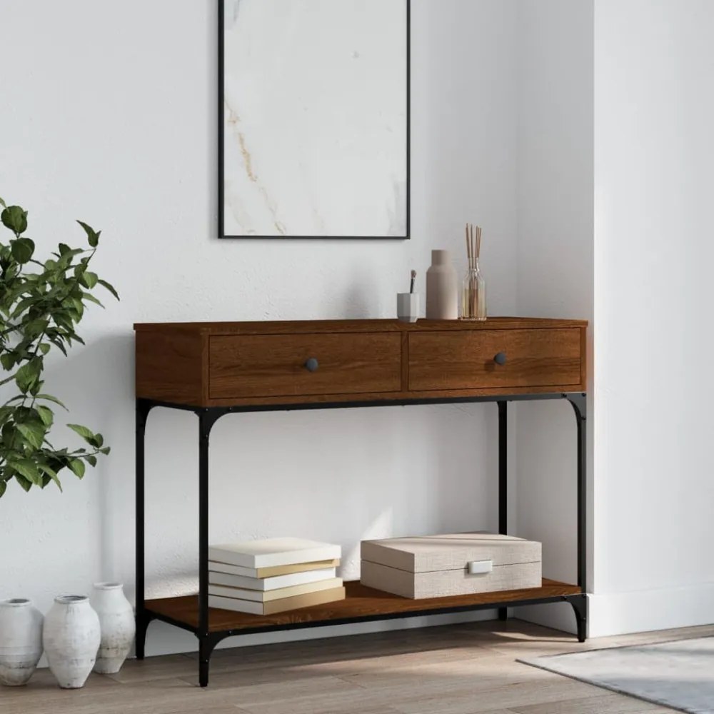 barna tölgyszínű szerelt fa tálalóasztal 100 x 34,5 x 75 cm