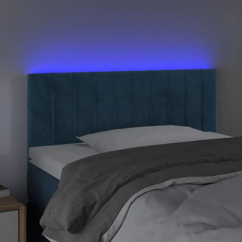 sötétkék bársony LED-es fejtámla 90x5x78/88 cm
