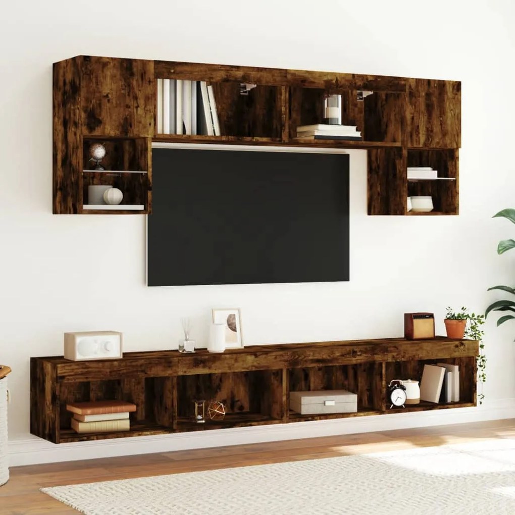2 db füstös tölgy színű TV-szekrény LED-ekkel 100 x 30 x 30 cm