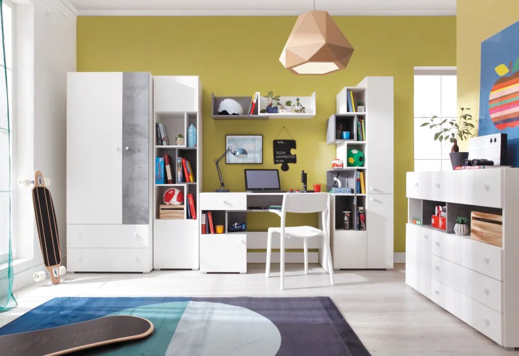 SIGMAR íróasztal, 125x76x55, fehér/beton