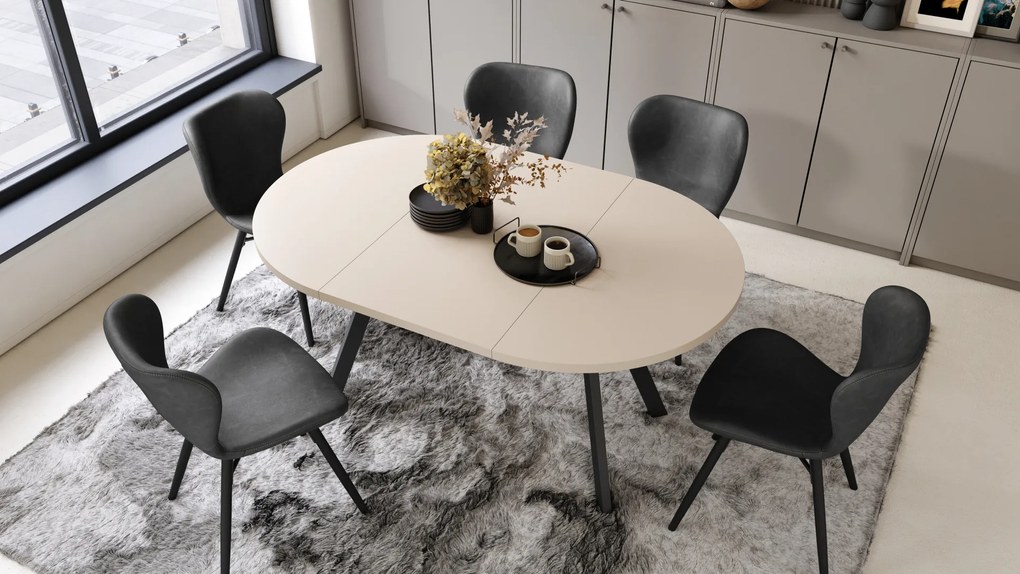 Mazzoni ALMO Bézs/fekete lábak - BŐVÍTHETŐ KEREK ASZTAL Y ALAKÚ LÁBAKKAL LOFT/IPARI STÍLUSÚ NAPPALIBA/ÉTKEZŐBE