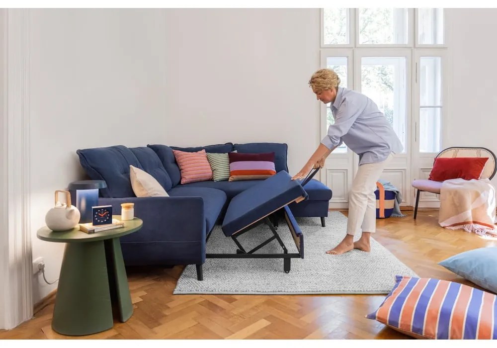 Stylish Stan rózsaszín kinyitható U alakú bársony kanapé, jobb oldali - Miuform