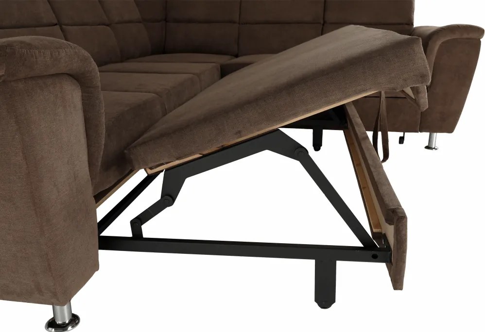 Kinyitható ülőgarnitúra, barna szövet, jobbos, SANTIAGO