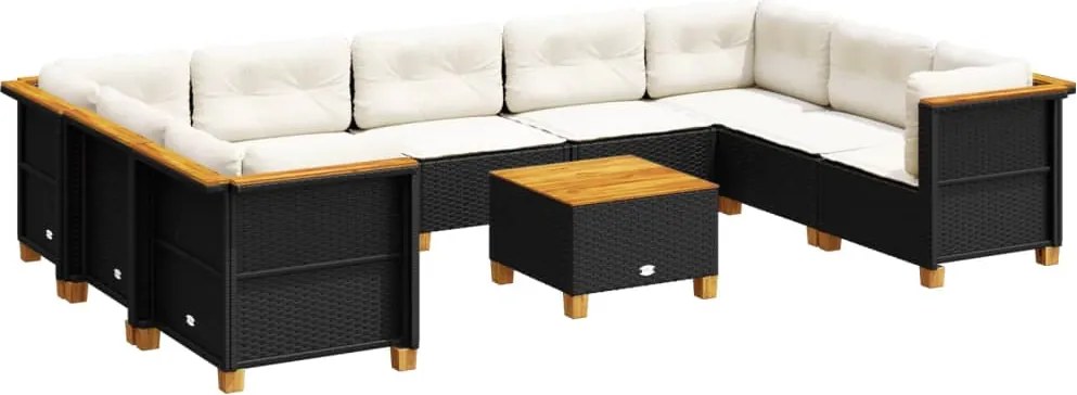 vidaXL 10 részes fekete polyrattan kerti ülőgarnitúra párnákkal