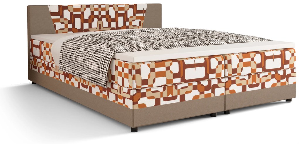 Franciaágy  Boxspring 180 cm Linda Comfort (minta + világosbarna) (matraccal és tárolóhellyel). 1056057
