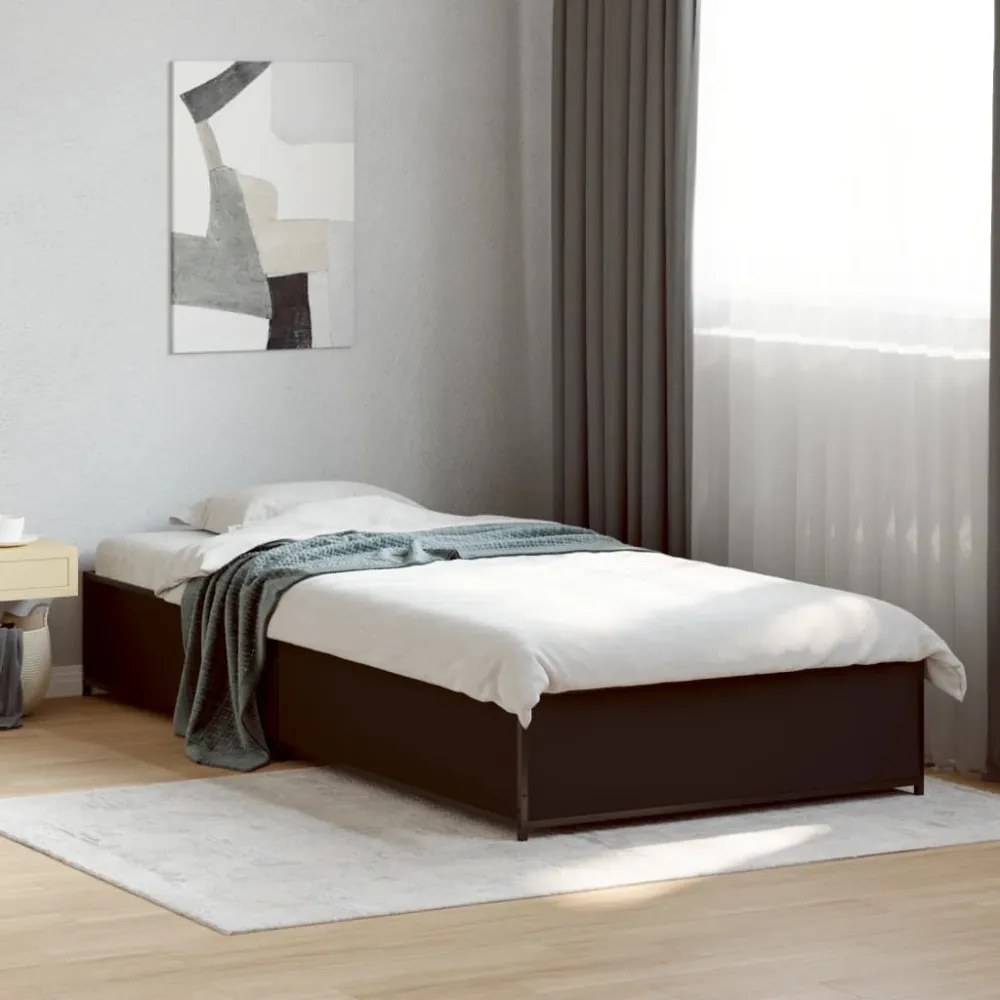 fekete szerelt fa és fém ágykeret 90 x 200 cm