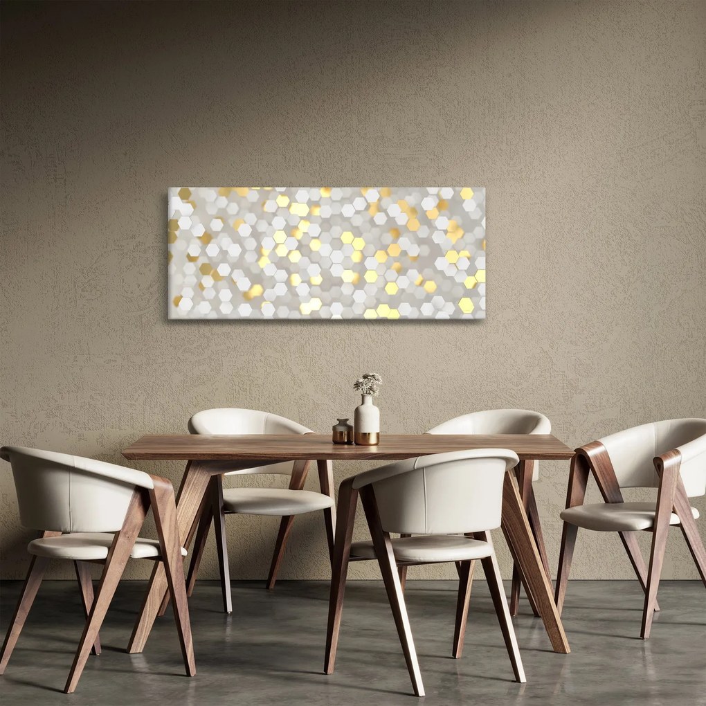 Kép - Arany és fehér hatszögek (120x50 cm)