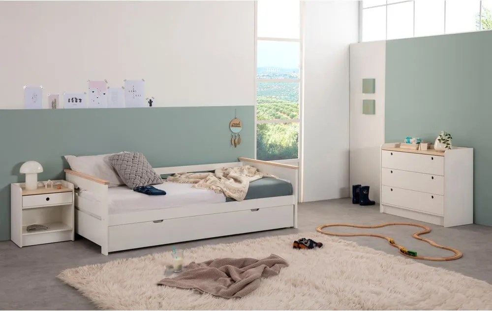 Fehér borovi fenyő gyerekágy kihúzható pótággyal 90x190 cm Elisa – Marckeric