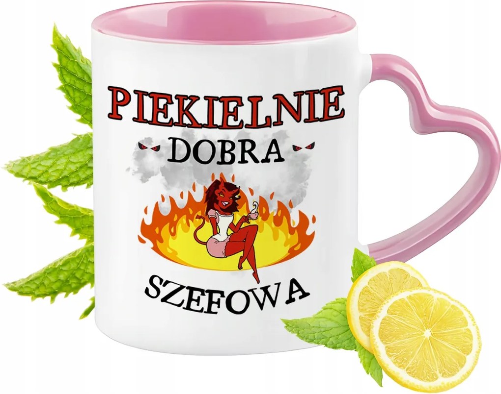 Bögre A Főnöknek Rózsaszín Szív Alakú Füllel Kávé Ajándék