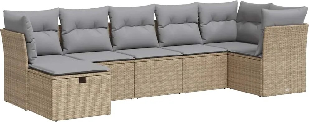 vidaXL 7 részes bézs polyrattan kerti ülőgarnitúra párnákkal