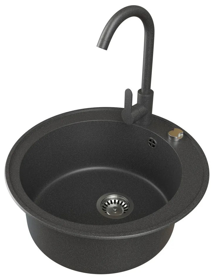 Gránit mosogató EOS Valero + magasított csaptelep + dugókiemelő (fekete)