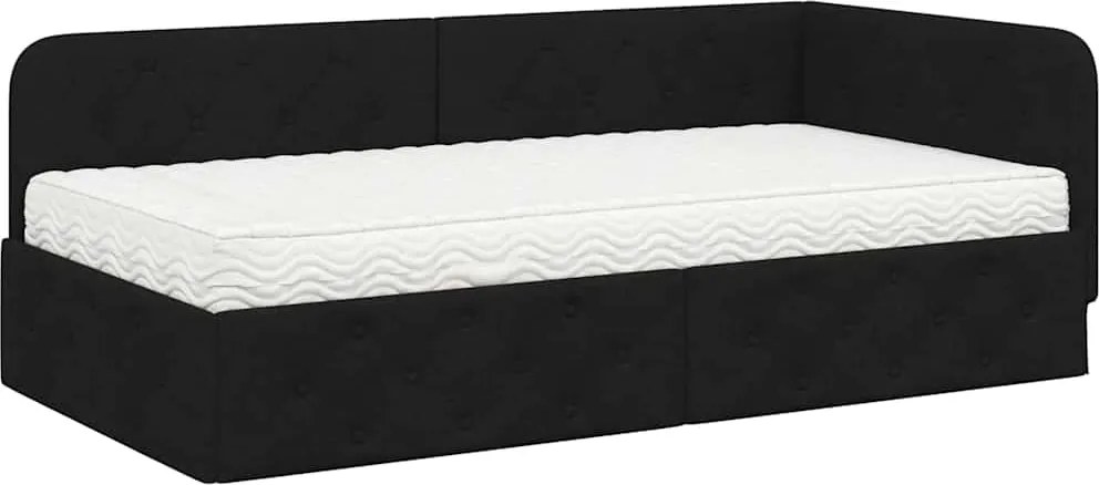 vidaXL Sarokágy keret matracmal fejtámlával Fekete 90 x 190 cm szövet