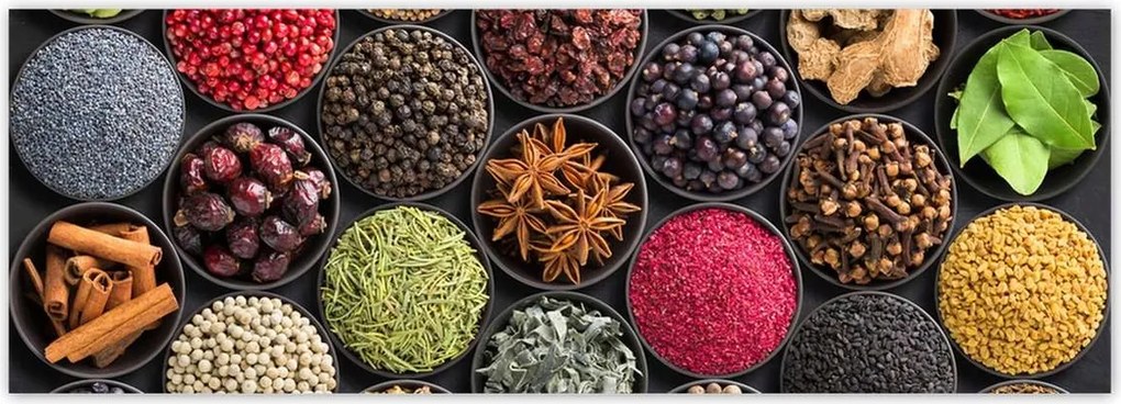 Fotótapéták 624x219 Fűszertartó tálak gyógynövények