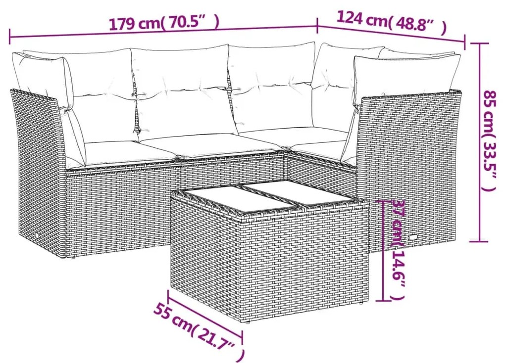 5 részes bézs polyrattan kerti ülőgarnitúra párnákkal