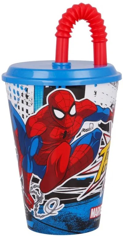 Pókember Streets szívószálas pohár, műanyag 430 ml