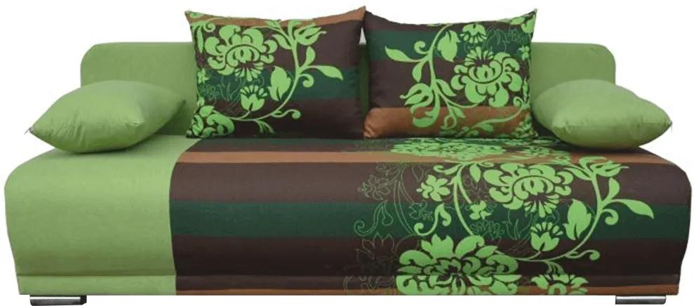 Széthúzható kanapé, zöld / barna / virágminta, REMI