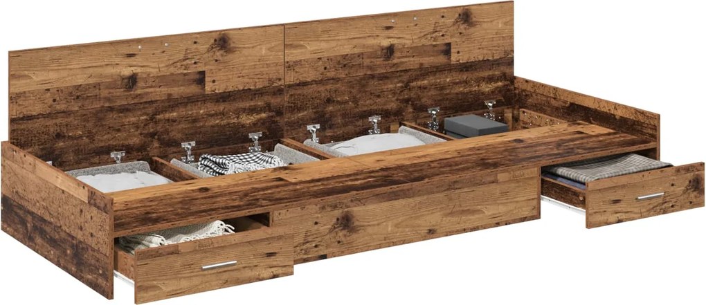 vidaXL Ágykeret fejtámlával fiókkal Öreg fa 90 x 200 cm Faanyag