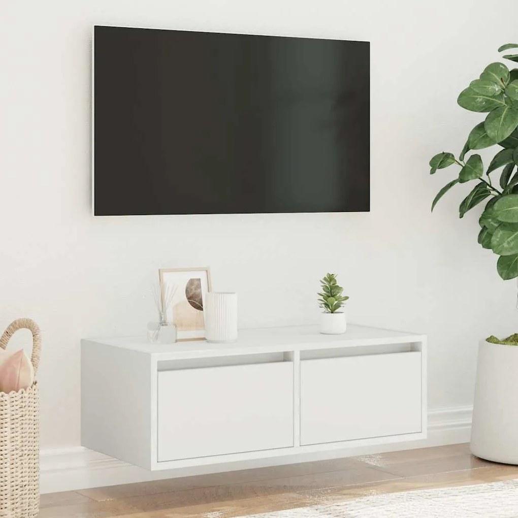 TV szekrény LED világítással fehér 75x35,5x25 cm