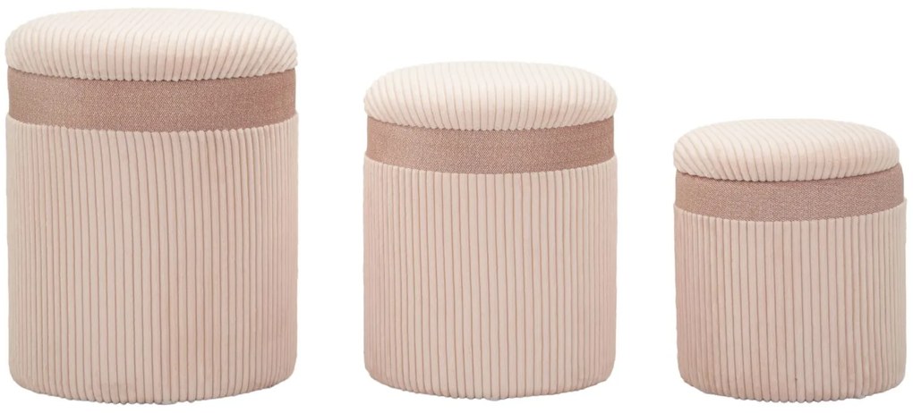 rózsaszín 3 db-os bársony puff készlet tárolóval  – Rosa