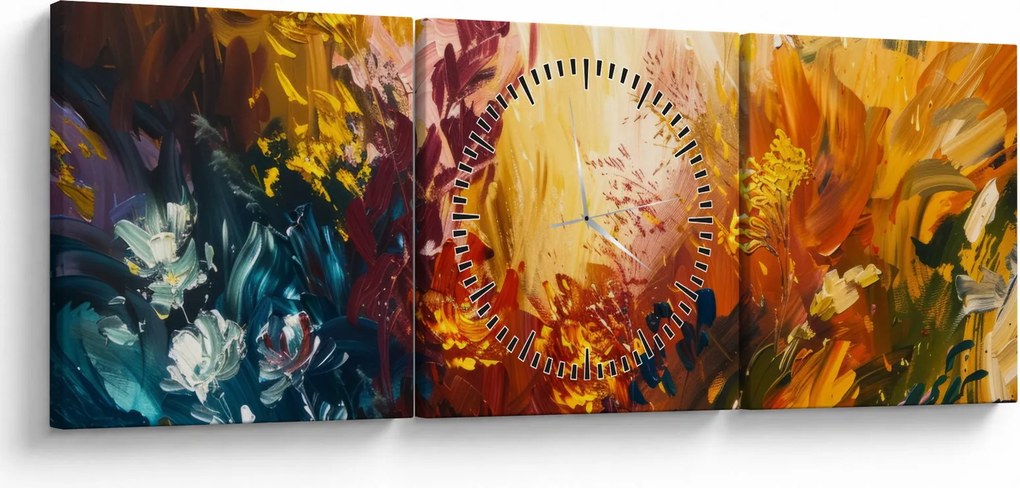 Kép - Absztrakt festmény a virágokról (órával) (90x30 cm)