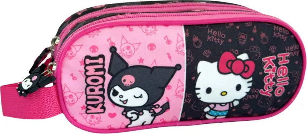 Hello Kitty & Kuromi 2 rekeszes tolltartó 23 cm
