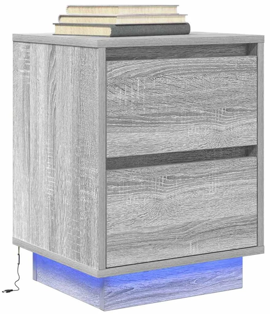 2 db szürke sonoma éjjeliszekrények LED világítással 38x34x50cm