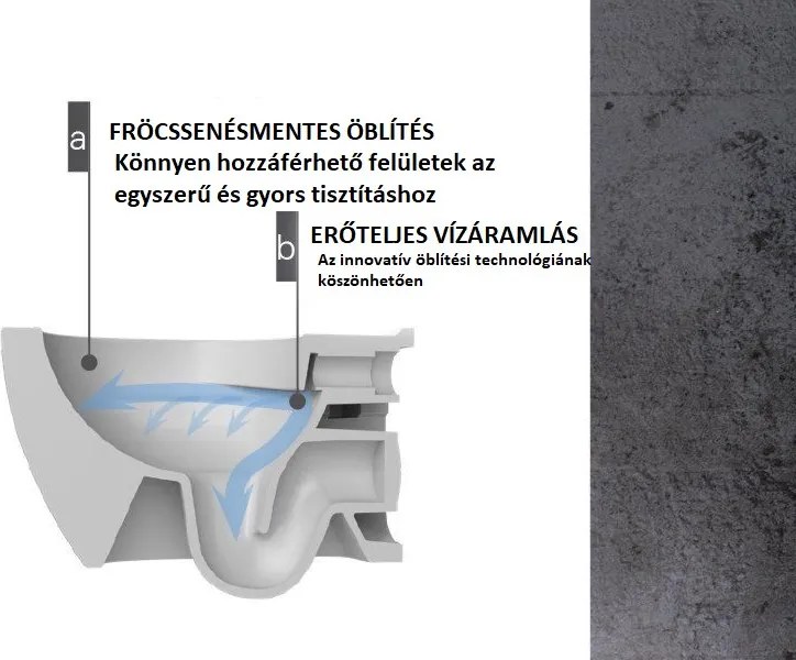 CeraStyle CITY fali WC - MATT BÉZS - rimless - perem nélküli - rejtett rögzítésű - 53 cm