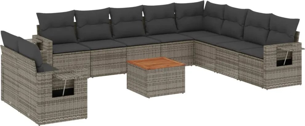 vidaXL 11 részes szürke polyrattan kerti ülőgarnitúra párnákkal