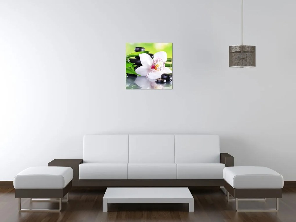 Gario Vászonkép Fehér orchidea és kövek Méret: 100 x 70 cm