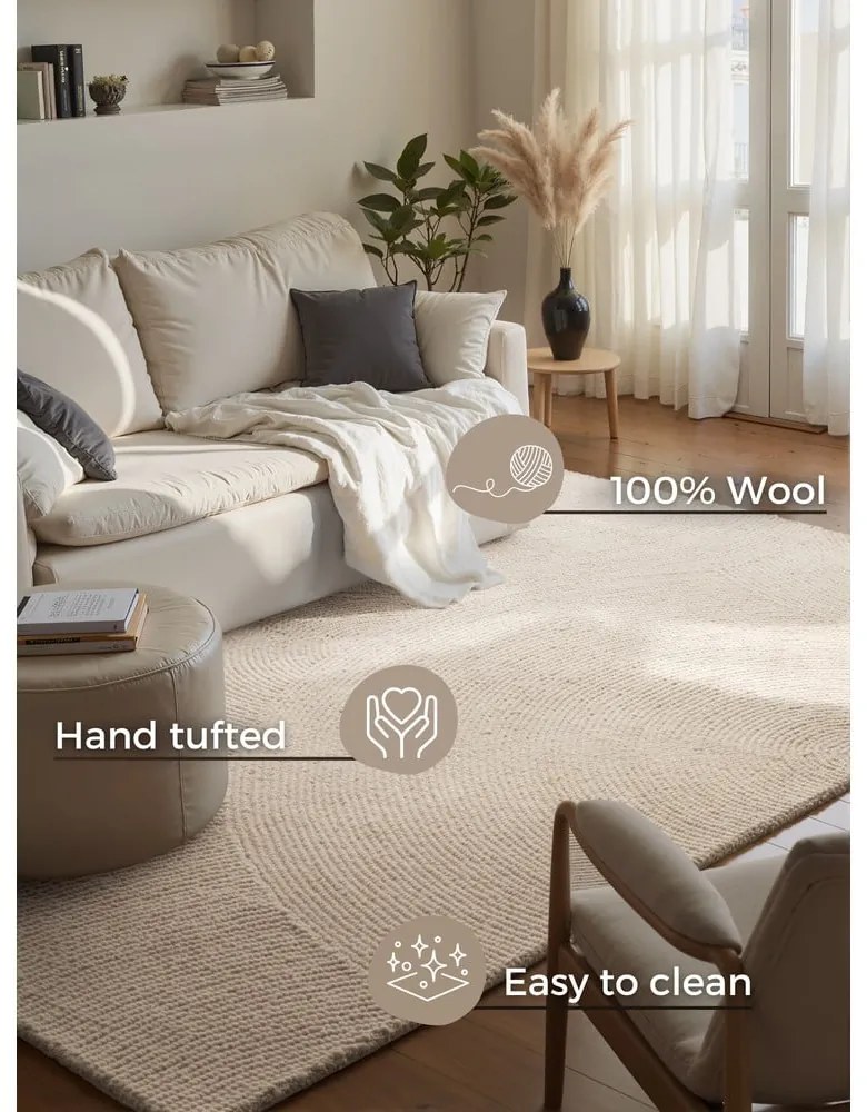Világos natúr színű kézi szövésű gyapjú szőnyeg 200x300 cm Calmio – Hanse Home