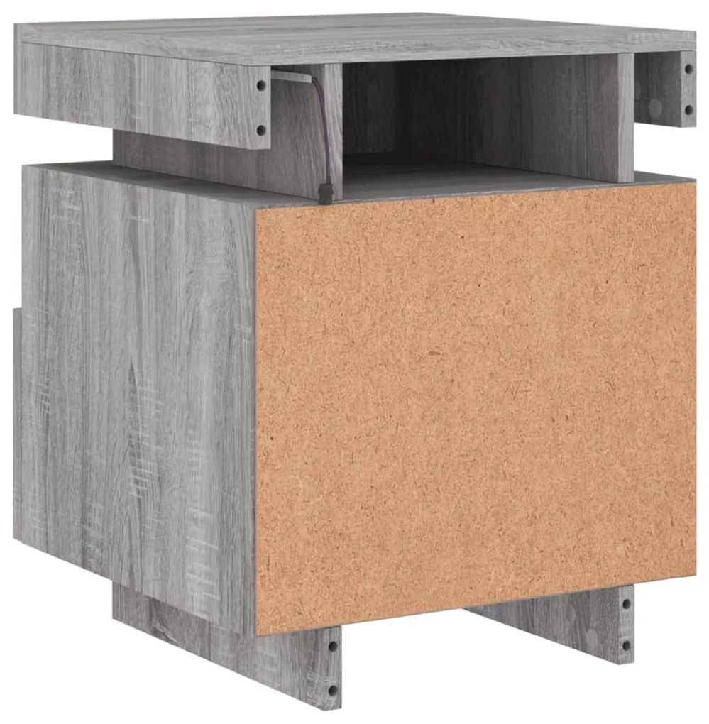 2 db szürke sonoma éjjeliszekrény LED-fényekkel 40x39x48,5 cm