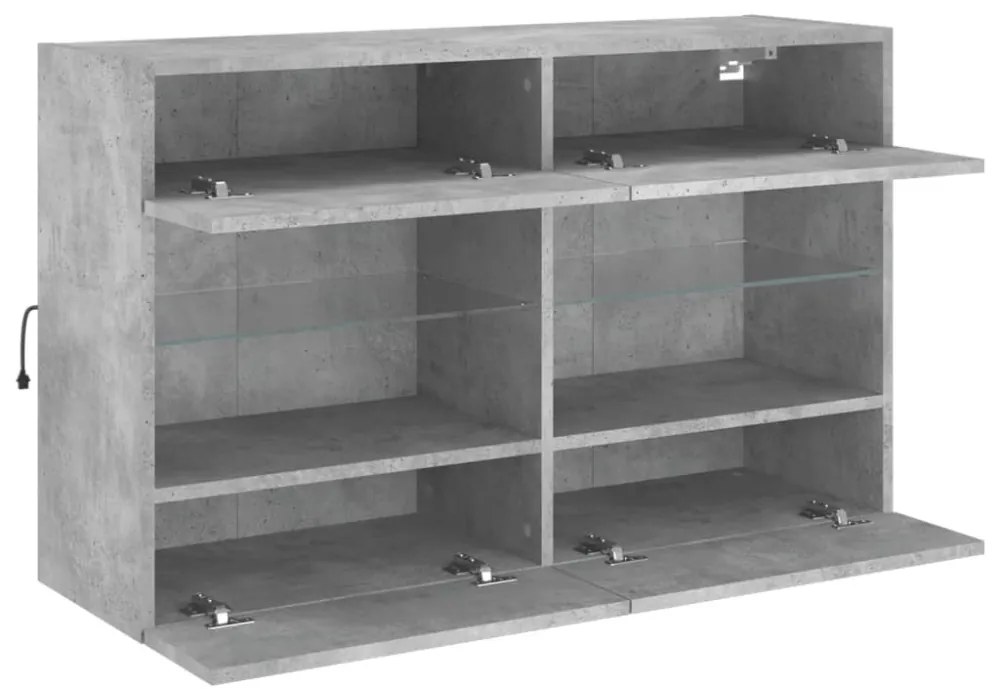 betonszürke falra szerelhető TV-szekrény LED-del 98,5x30x60,5cm