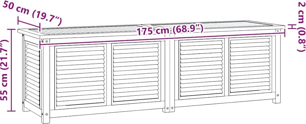 vidaXL tömör tíkfa kerti tárolóláda zsákkal 175 x 50 x 55 cm