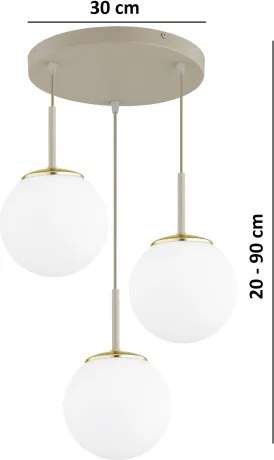 Brilagi - Kábeles csillár MILO ECRU 3xE27/60W/230V bézs/arany