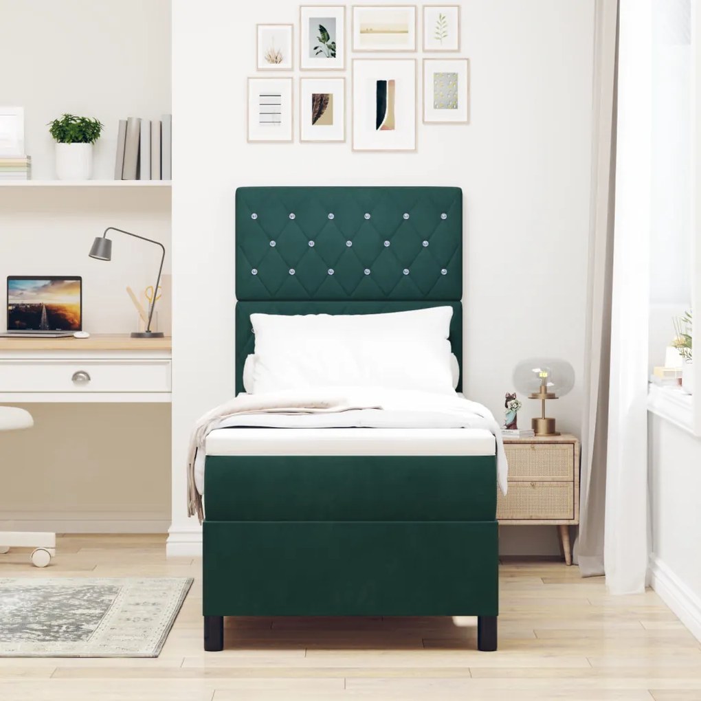 Boxspring Ágy Matrac Kétszemélyes Zöld 80x200 cm Bársony