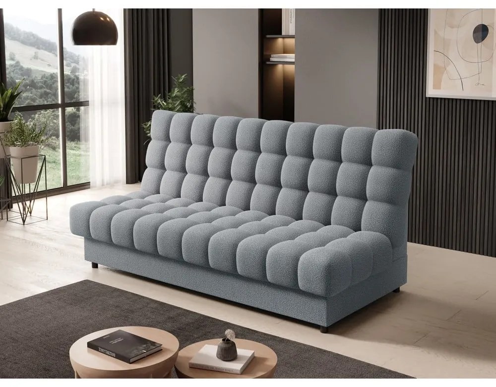 Szürke buklé kinyitható-tárolóhelyes kanapé 197 cm Clareta – ELTAP