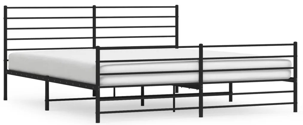 fekete fém ágykeret fej- és lábtámlával 200 x 200 cm