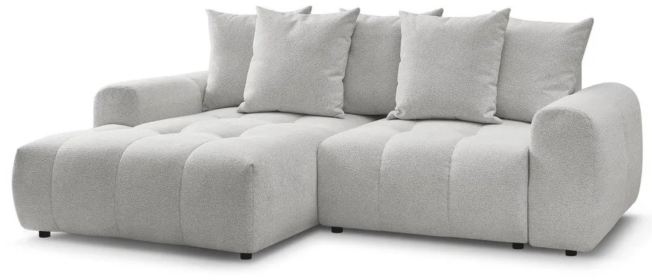 Világosszürke zsenília kinyitható-tárolóhelyes sarokkanapé (bal oldali-heverő résszel) Roxelane – Bobochic Paris