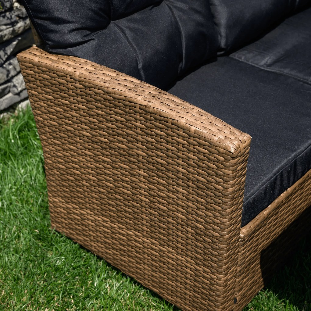 Kerti rattan szett, világosbarna/fekete, MADUL