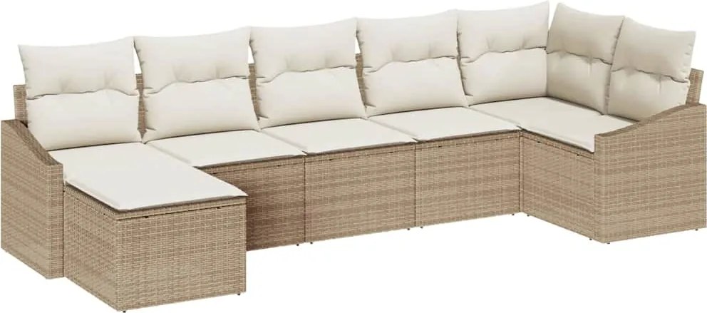vidaXL Kerti Kanapé Szett párnával 7 pcs Beige és krém polirattan