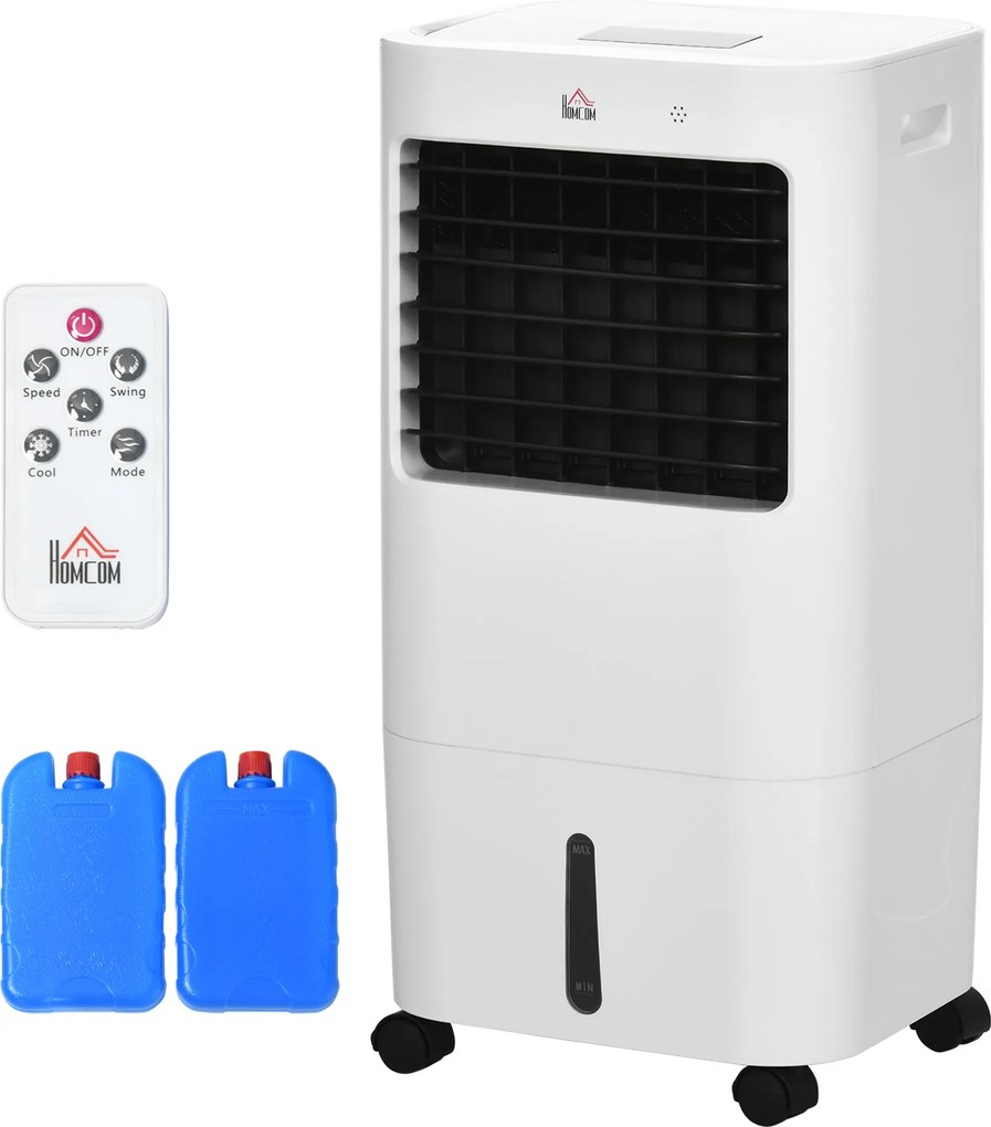 HOMCOM 3 az 1-ben Mobil Klímaberendezés Párásítással, Víz hűtés, 15L, 60°-os Oszcilláló Klímaberendezés, 65W Hűtő, 8 órás Időzítő, Távvezérlés, Haszná