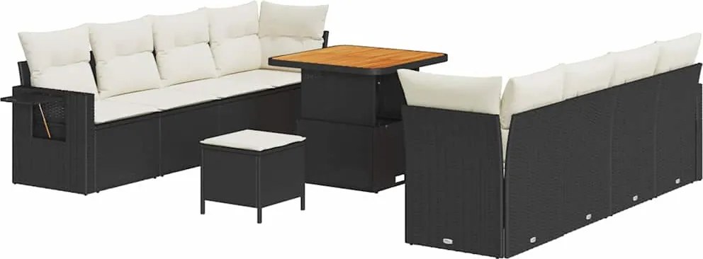 vidaXL Kerti Kanapé Szett tárolóval 11 pcs Fekete Poli rattan